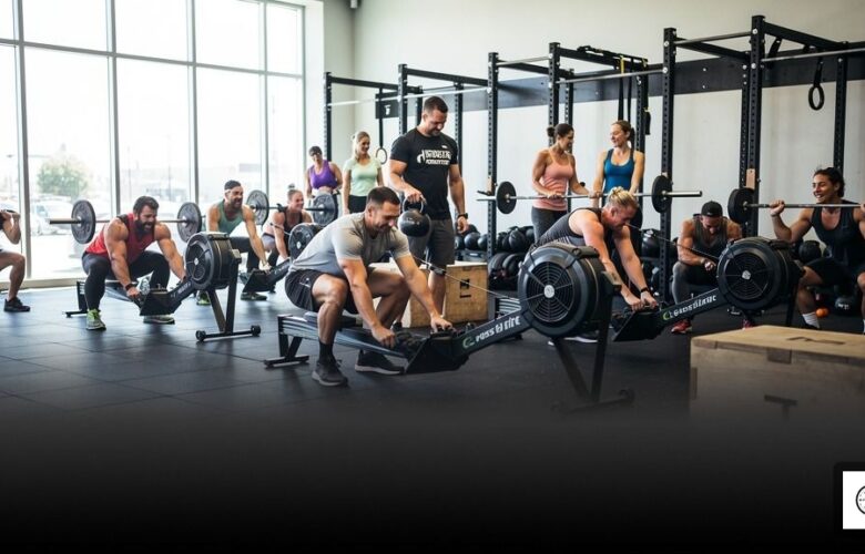 A diverse group of athletes performing a workout with good form during a CrossFit class in Richmond, BC.