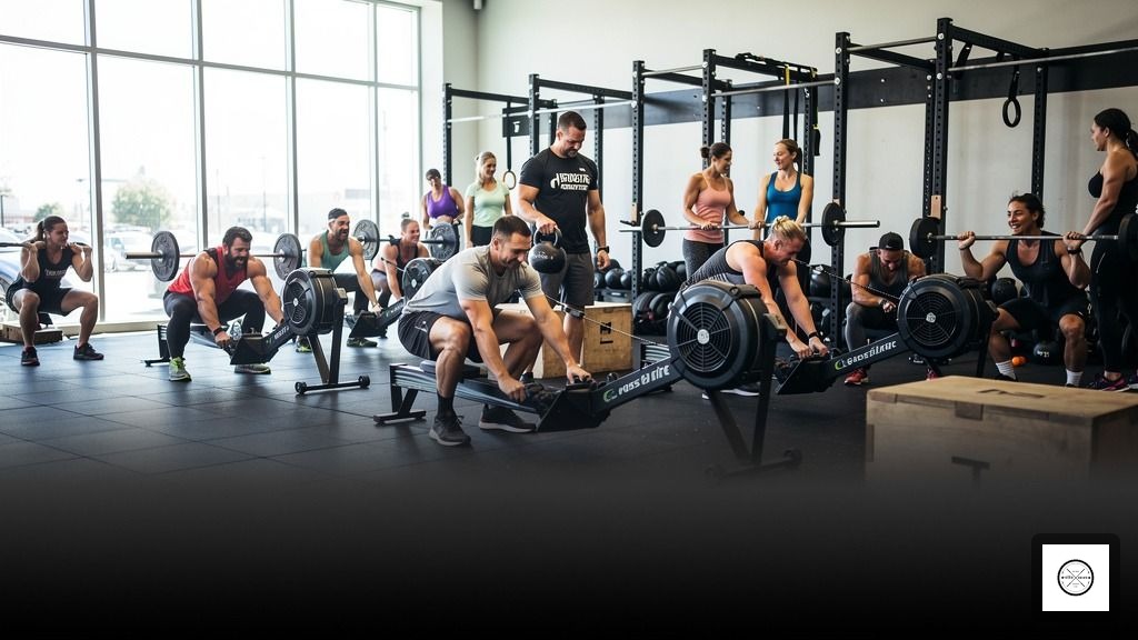 A diverse group of athletes performing a workout with good form during a CrossFit class in Richmond, BC.